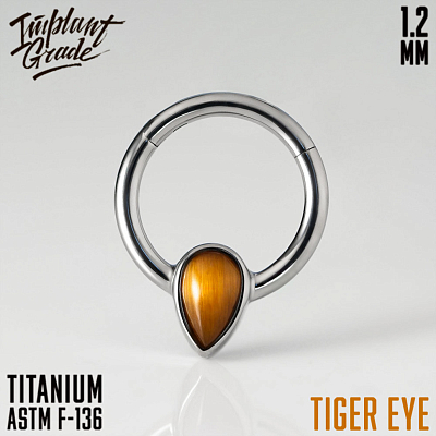 Кольцо-кликер Natural Stone Teardrop Tiger Eye 1.2 мм (16G)